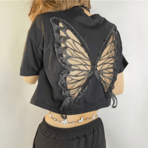 Open Back Butterfly Tee - Y2K Aesthetic, Coquette Style, Trendy Fashion