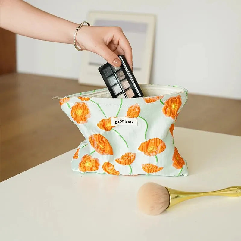 Orange Flowers Makeup Bag - Aesthetic Coquette Style for Y2K Fashion