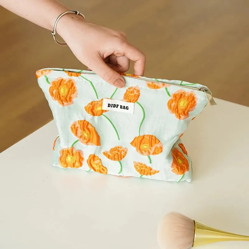 Orange Flowers Makeup Bag - Aesthetic Coquette Style for Y2K Fashion