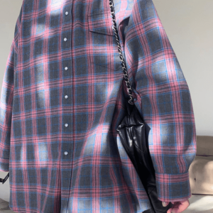 Oversized Pink Plaid Shirt - Y2K Fashion, Aesthetic Coquette Style