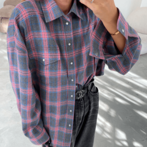 Oversized Pink Plaid Shirt - Y2K Fashion, Aesthetic Coquette Style