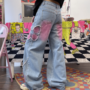 Pastel Butterfly Wide Leg Jeans - Y2K Aesthetic Grunge Fashion Statement