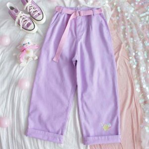 Pastel Lavender Y2K Pants for Aesthetic Coquette & Grunge Styles