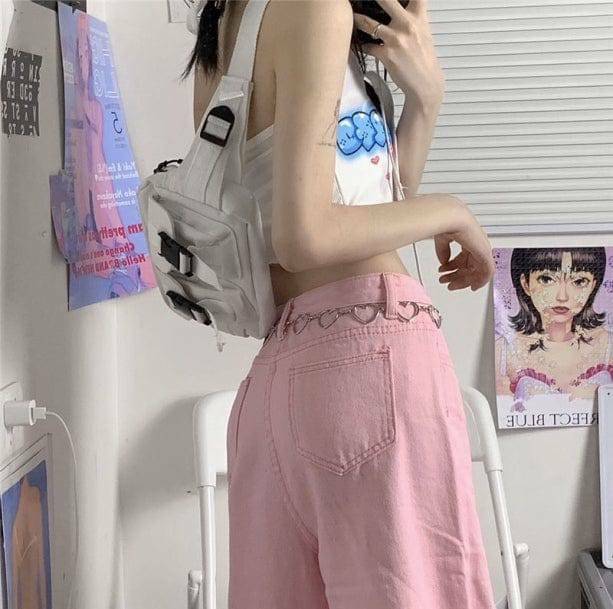 Pastel Pink Baggy Pants - Y2K Aesthetic, Coquette Style, Trendy Fashion