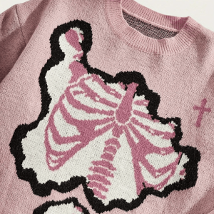 Pastel Pink Skeleton Sweater - Y2K Grunge Aesthetic for Trendy Outfits