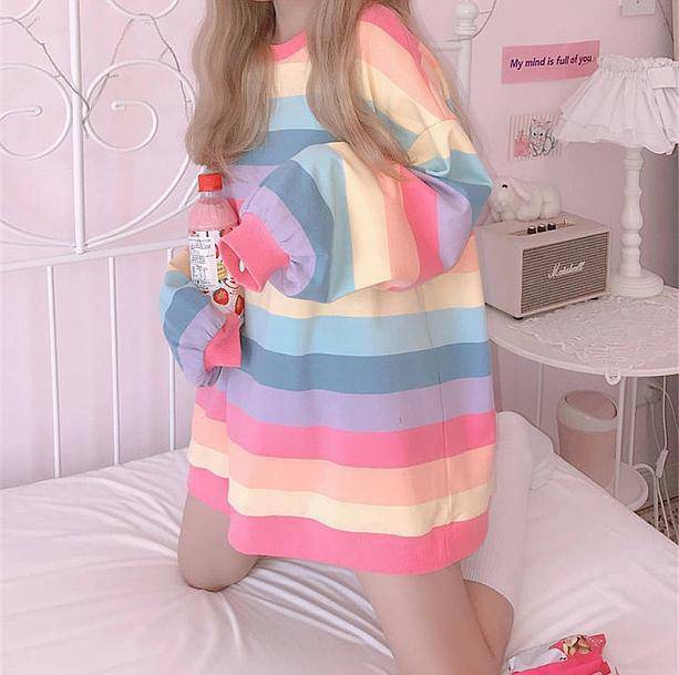 Pastel Rainbow Aesthetic Sweatshirt for Y2K and Coquette Styles