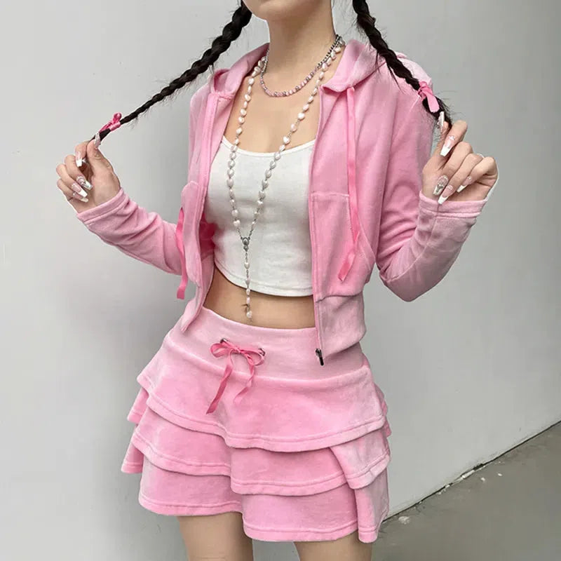 Pink Aesthetic Coquette Skirt & Hoodie Set for Trendy Y2K Style