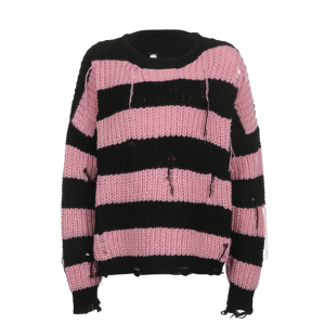 Pink Distressed Emo Sweater - Y2K Aesthetic Grunge Fashion Essential