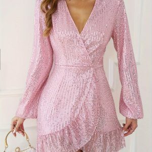 Pink Sequin Dress: Y2K Fashion, Aesthetic Coquette Style, Perfect for Parties