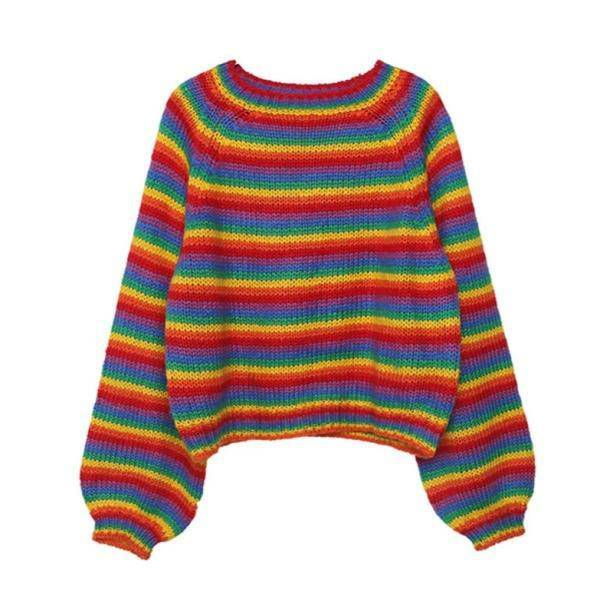 Rainbow Vibes Sweater: Y2K Aesthetic, Cozy Grunge Style for Trendsetters