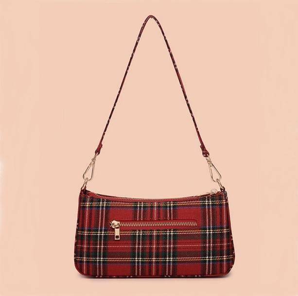 Red Plaid Handbag - Y2K Fashion Essential for Aesthetic Coquette Style