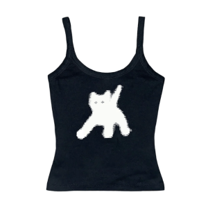 Sad Kitty Crop Top: Y2K Aesthetic, Cute Coquette Style, Trendy Fashion