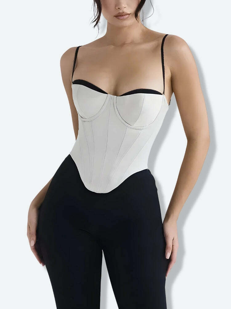 Satin Layered Corset Top with Zip-Up Closure - Y2K Aesthetic Fashion