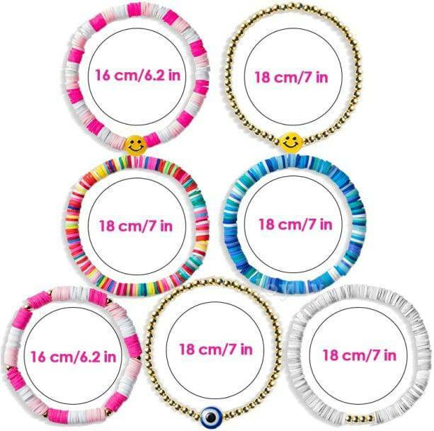 Set of 7 Aesthetic Preppy Bracelets for Y2K and Coquette Styles