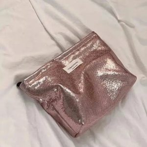 Shiny Metallic Makeup Bag for Y2K Fashion & Aesthetic Coquette Styles