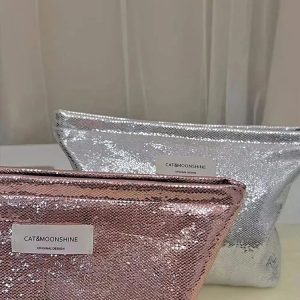 Shiny Metallic Makeup Bag for Y2K Fashion & Aesthetic Coquette Styles