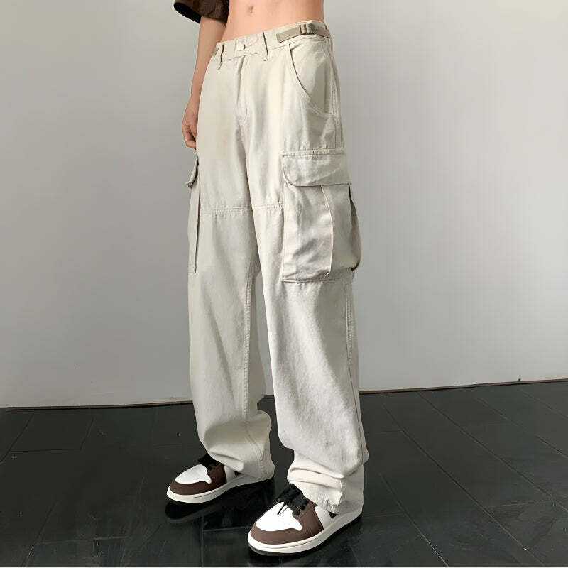 Side Belt Detailed Baggy Cargo Pants - Y2K Aesthetic & Grunge Style