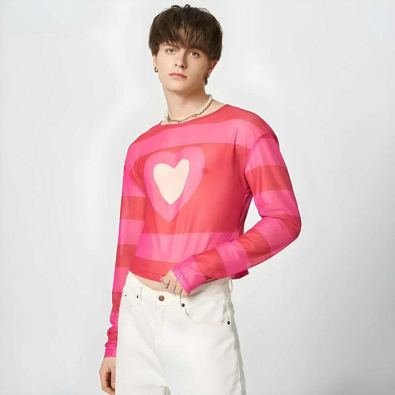 Soft Boy Heart Cut Out Crop Top - Y2K Aesthetic Coquette Style