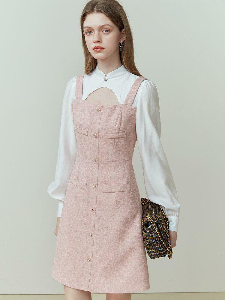 Soft Girl Aesthetic Mini Dress with Shirt Sleeves and Ruffle Details