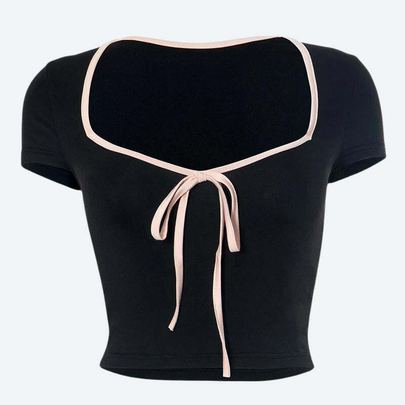 Soft Girl Bow Sweetheart Neckline Top - Aesthetic Coquette Style