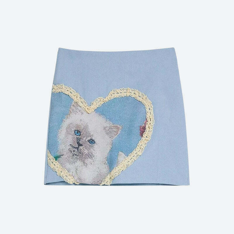 Soft Girl Cat Heart Mini Skirt - Y2K Aesthetic Coquette Style