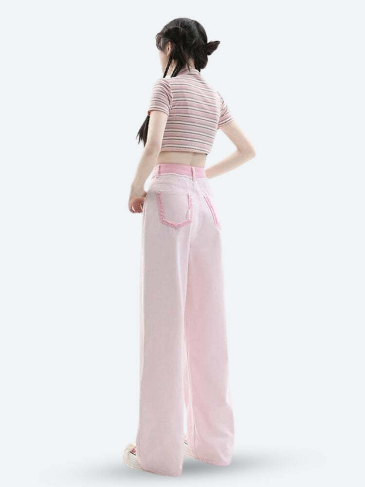 Soft Girl Distressed Straight Leg Pants - Y2K Aesthetic Fashion Essential