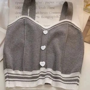 Soft Girl Heart Buttoned Knitted Crop Top - Y2K Aesthetic Fashion