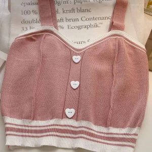 Soft Girl Heart Buttoned Knitted Crop Top - Y2K Aesthetic Fashion