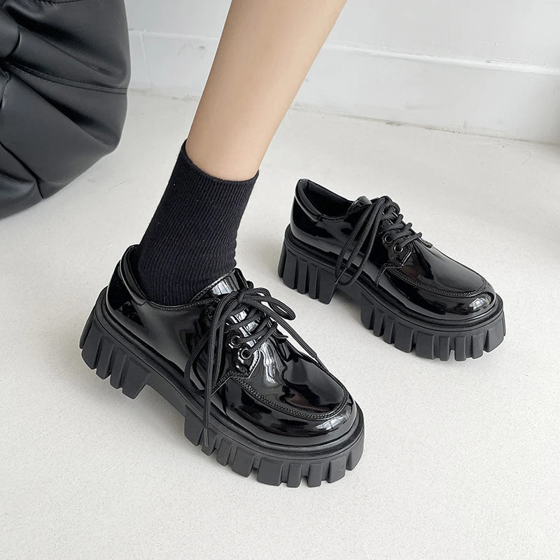 Soft Grunge Chunky Platform Oxford Shoes for Aesthetic and Y2K Styles