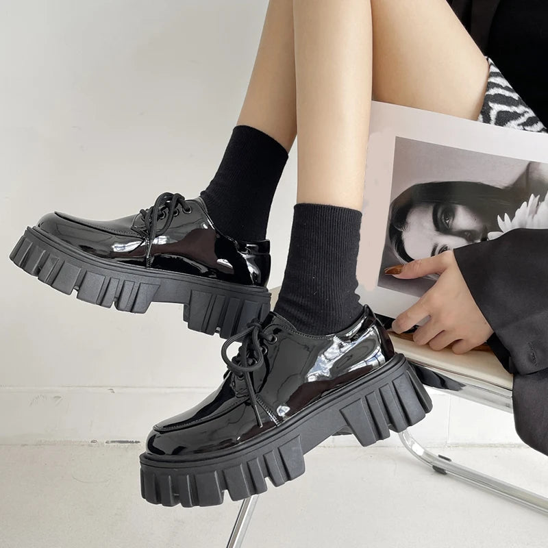 Soft Grunge Chunky Platform Oxford Shoes for Aesthetic and Y2K Styles