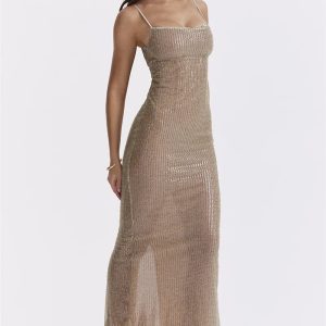 Sparkle Sequined Y2K Maxi Dress with Aesthetic Coquette Vibes