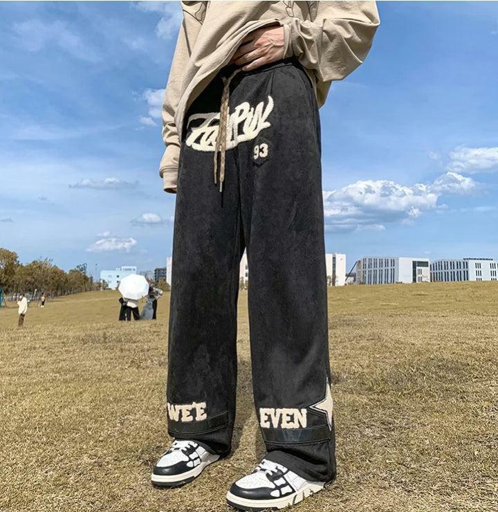 Star Patchwork Wide Leg Sweatpants - Y2K Aesthetic & Grunge Style