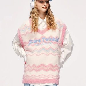 Stars Twinkle Fluffy Sweater Vest - Y2K Aesthetic Coquette Style