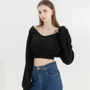 Strap Detailed Wide Neck Crop Sweatshirt - Y2K Aesthetic Fashion Essential