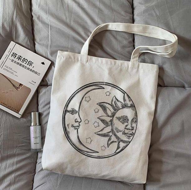 Sun and Moon Aesthetic Tote Bag - Trendy Vintage Style for Every Outfit