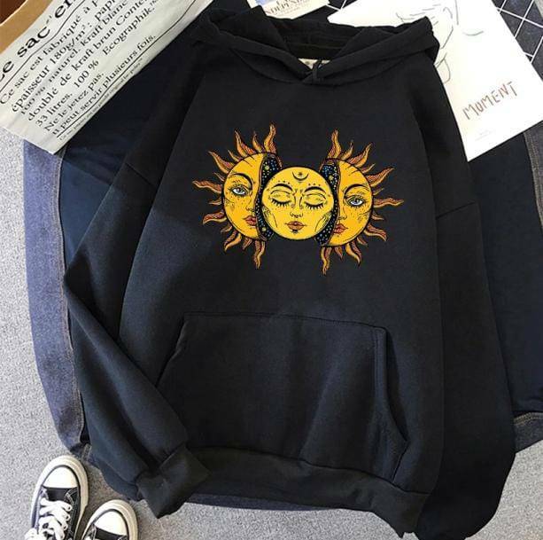 Sun Moon Face Hoodie - Aesthetic Grunge Style for Trendy Outfits