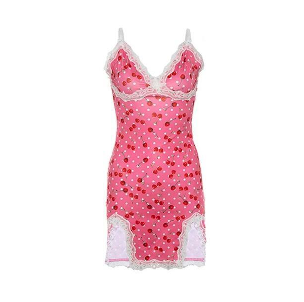 Sweet Cherry Dress: Y2K Aesthetic Coquette Style with Ruffle Skirt