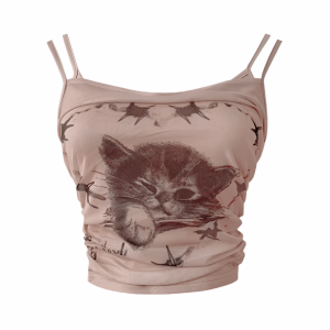 Sweet Kitty Y2K Crop Top with Front Clasp Buckles & Ruffle Skirt