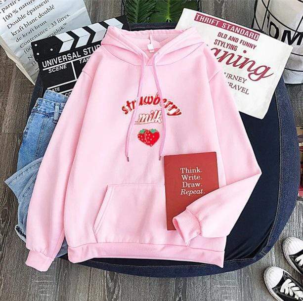 Sweet Strawberry Milk Aesthetic Hoodie - Y2K Fashion Essential