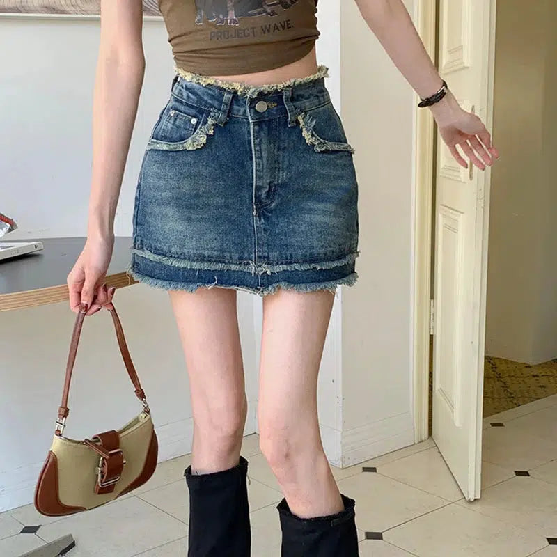 Tasseled Denim Mini Skort - Y2K Fashion, Aesthetic Coquette Style