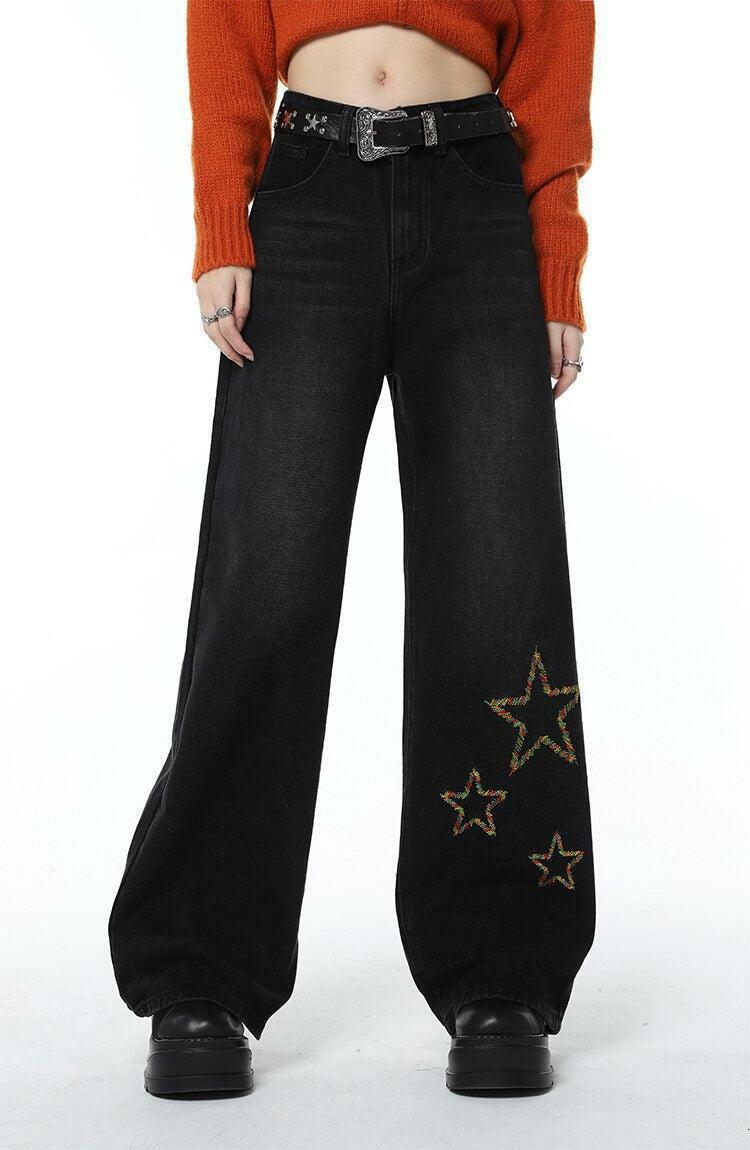 Tinsel Stars Wide Leg Jeans - Y2K Fashion, Aesthetic Grunge Style, Trendy Look