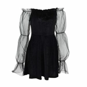 Transparent Sleeve Grunge Dress - Y2K Aesthetic with Coquette Vibes