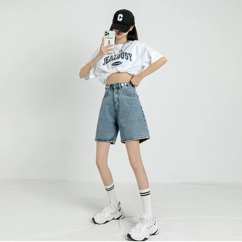 Trendy Adjustable Waist Denim Shorts for Y2K Aesthetic Lovers