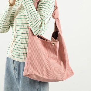 Trendy Corduroy Hobo Shoulder Bag for Y2K Aesthetic Lovers