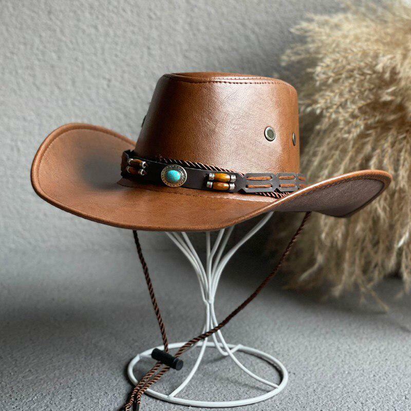 Trendy Cowgirl Adjustable Faux Leather Western Hat for Y2K Aesthetic