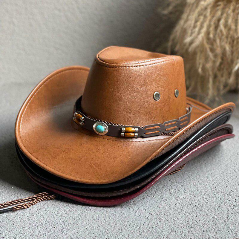 Trendy Cowgirl Adjustable Faux Leather Western Hat for Y2K Aesthetic