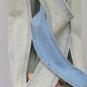 Trendy Cut Out Patch Denim Jeans for Y2K Aesthetic and Grunge Styles