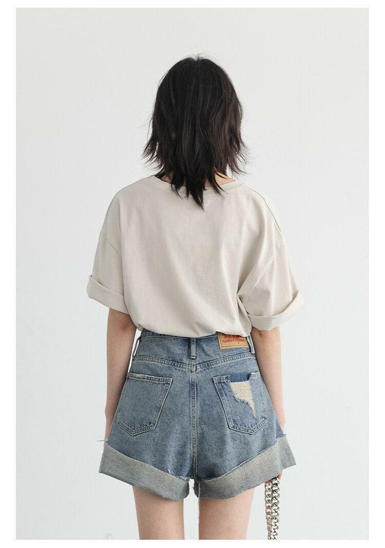 Trendy Distressed Slit Jean Shorts for Y2K Aesthetic Fashion Lovers