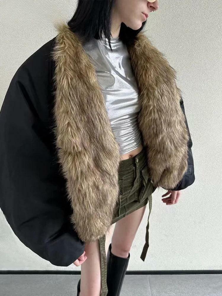 Trendy Faux Fur Puffer Jacket for Y2K Aesthetic & Grunge Styles