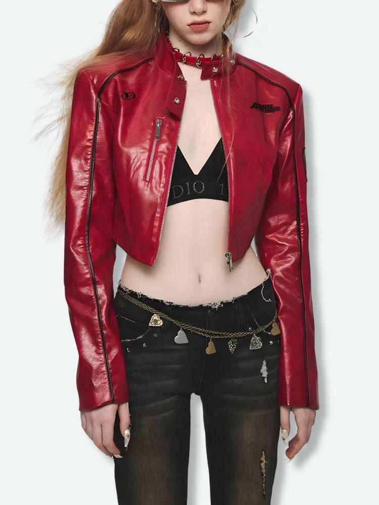 Trendy Faux Leather Biker Jacket for Y2K Aesthetic & Grunge Styles